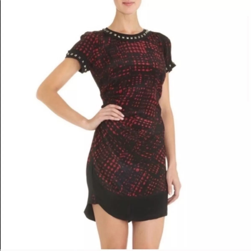 EUC Etoile Isabel Marant “Trash Rouge” Red & Black Studded Mini Dress Size 0